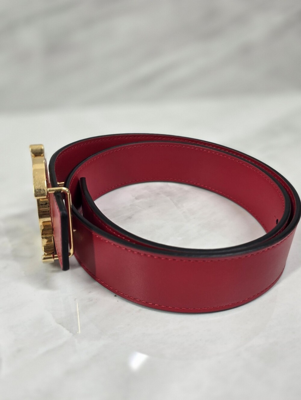 Christian Louboutin Red Leather Belt with Gold Signature Buckle - Picture 5 of 7